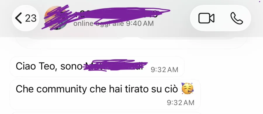 Messaggio WhatsApp: «Che community che hai tirato su»